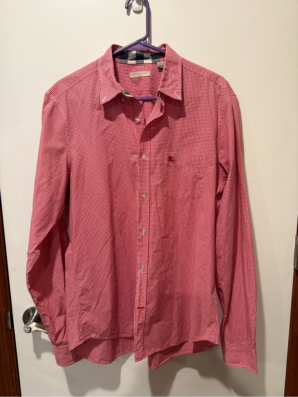 Burberry Brit Men's Red Gingham Button-Down Shirt - Classic Long Sleeve